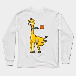 Giraffe at Basketball with Basketball hoop Long Sleeve T-Shirt